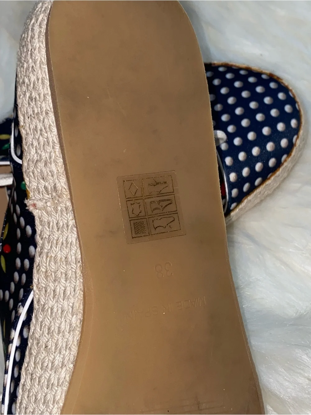 Designer Tabitha Simmons Seville Navy Polka Dot Espadrille Sneakers Flats GUC